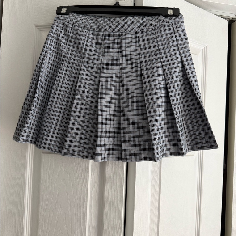 Sunday Best Gray and Navy Plaid Pleated Mini Skirt